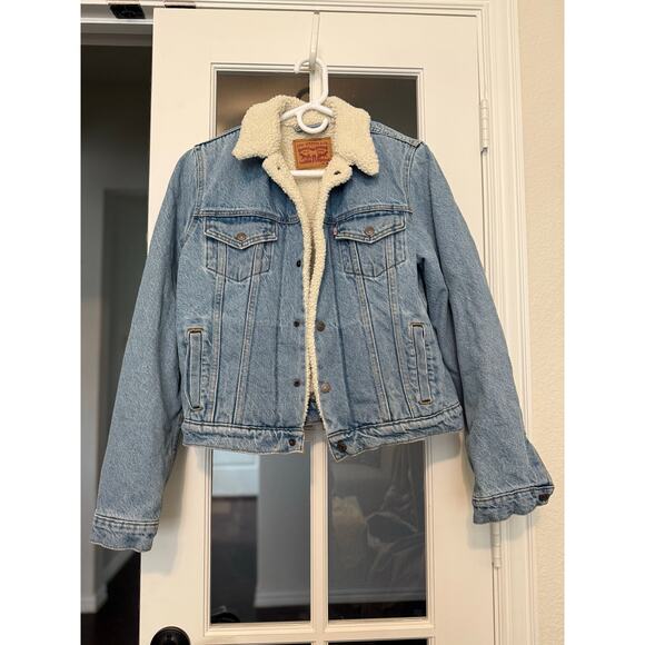 Levis Original men’s classic Sherpa Trucker Jacket Snap Up Blue Medium - Picture 2 of 10